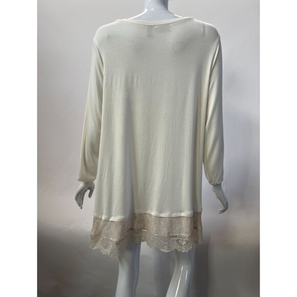 Lori Goldstein LOGO Womens Ivory Tunic Top With Lace Hem Detail Size 1X Soft Str - Picture 4 of 16